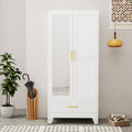 Minimalist Modern Wardrobe with Full-Length Mirror Door, Spacious Storage Drawers and Adjustable Closet System