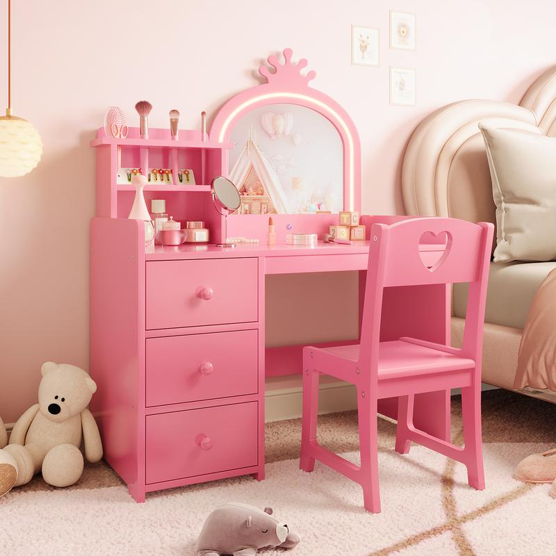 Kids Vanity Table and Chair Set for Little Girls