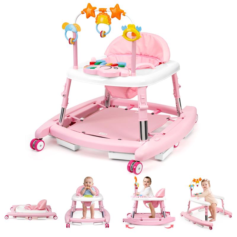 5-in-1 Baby Walker for Boys & Girls, Foldable Infant Walker with Adjustable Height