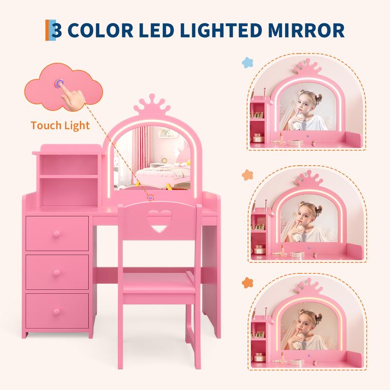 Kids Vanity Table and Chair Set for Little Girls