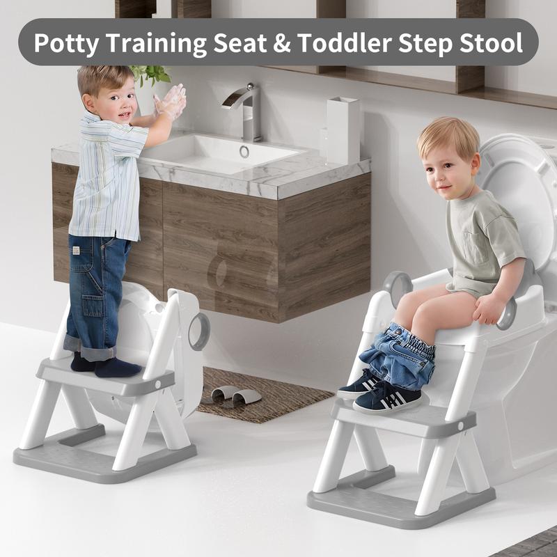 Kids Potty Training Ladder with Toilet Seat, Non-Slip Steps & Handles