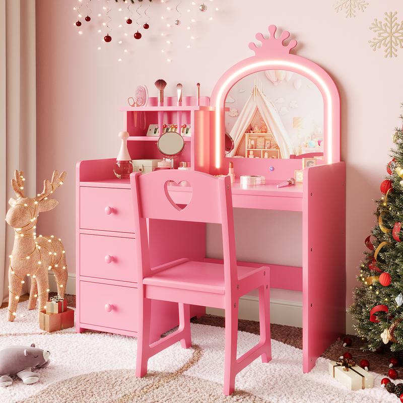 Kids Vanity Table and Chair Set for Little Girls