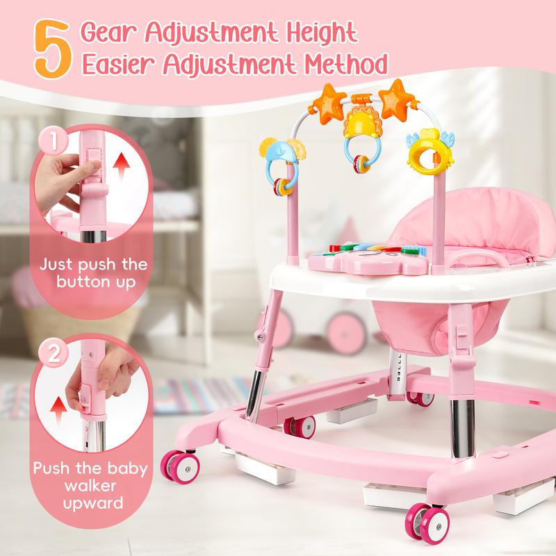 5-in-1 Baby Walker for Boys & Girls, Foldable Infant Walker with Adjustable Height