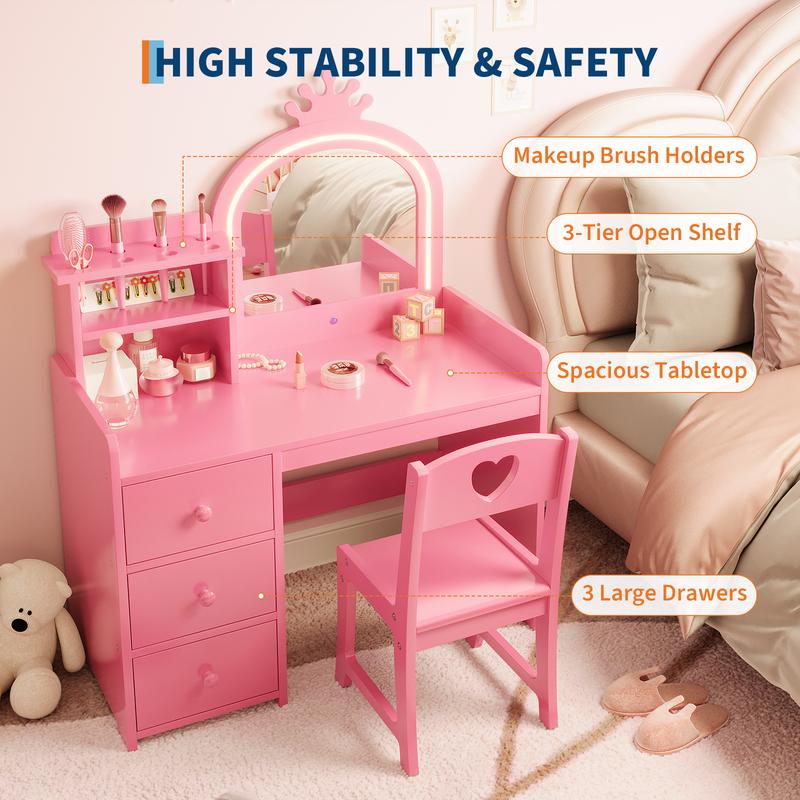 Kids Vanity Table and Chair Set for Little Girls