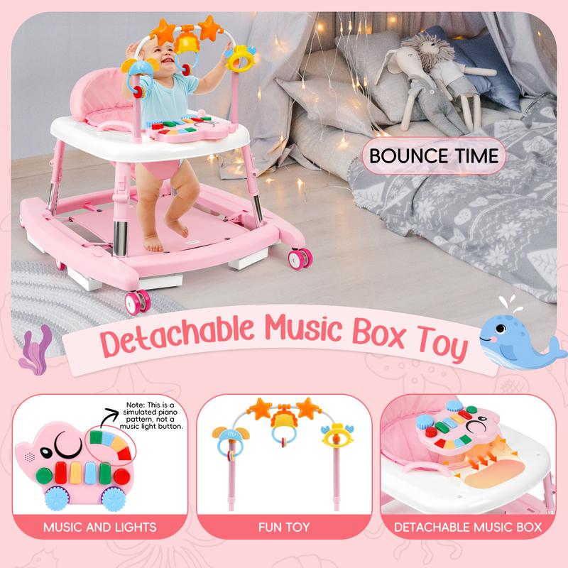 5-in-1 Baby Walker for Boys & Girls, Foldable Infant Walker with Adjustable Height