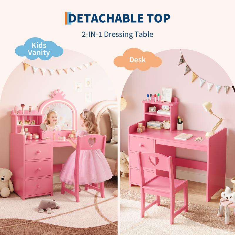 Kids Vanity Table and Chair Set for Little Girls