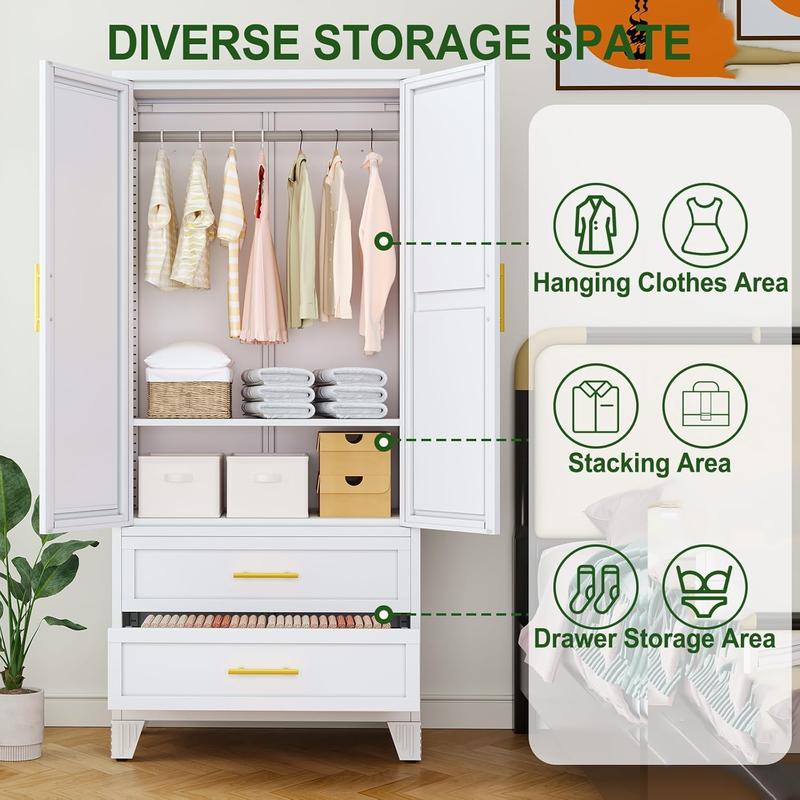 Minimalist Modern Wardrobe with Full-Length Mirror Door, Spacious Storage Drawers and Adjustable Closet System