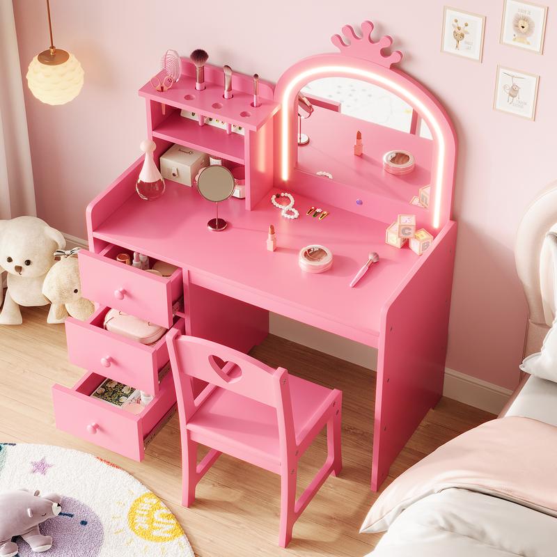 Kids Vanity Table and Chair Set for Little Girls