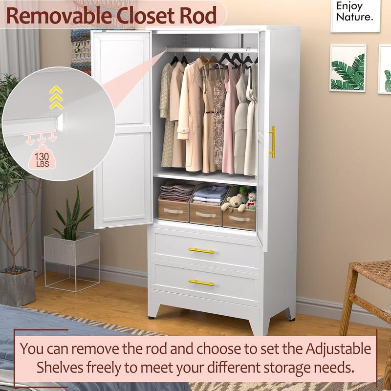 Minimalist Modern Wardrobe with Full-Length Mirror Door, Spacious Storage Drawers and Adjustable Closet System