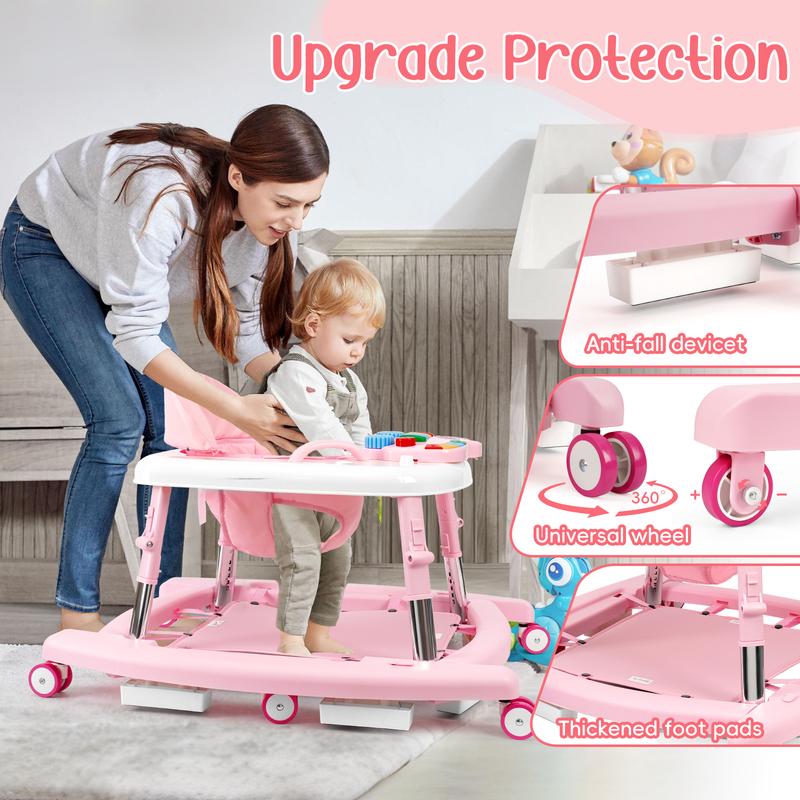 5-in-1 Baby Walker for Boys & Girls, Foldable Infant Walker with Adjustable Height