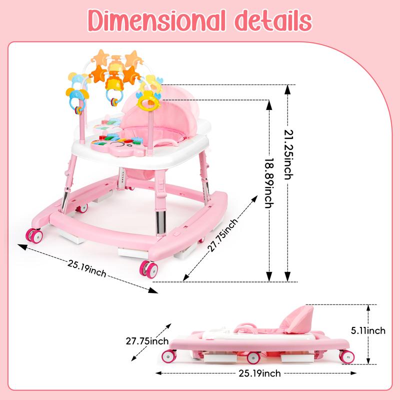 5-in-1 Baby Walker for Boys & Girls, Foldable Infant Walker with Adjustable Height