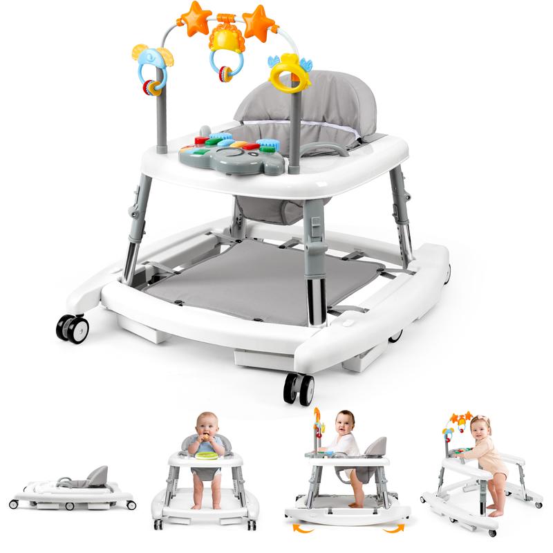 5-in-1 Baby Walker for Boys & Girls, Foldable Infant Walker with Adjustable Height